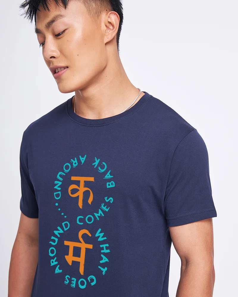 bewakoof  Men's Navy Blue Karma Graphic Printed T-shirt for Men | Best Price UAE